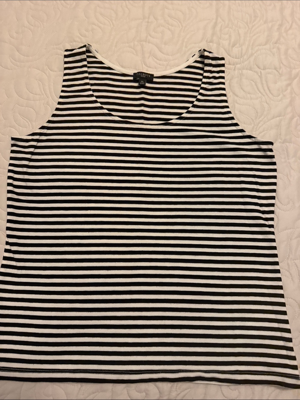 Talbots Black and White Striped Tank Top